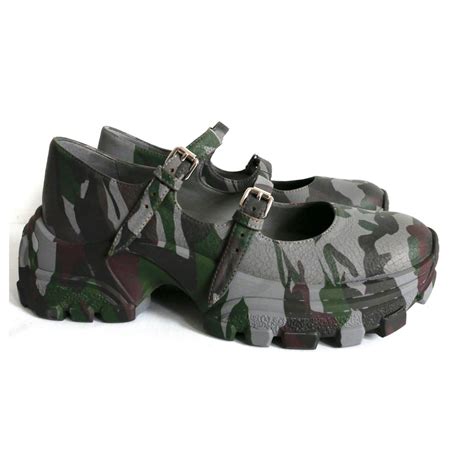 Miu Miu AW19 Camo Chunky Mary Janes Dark grey 